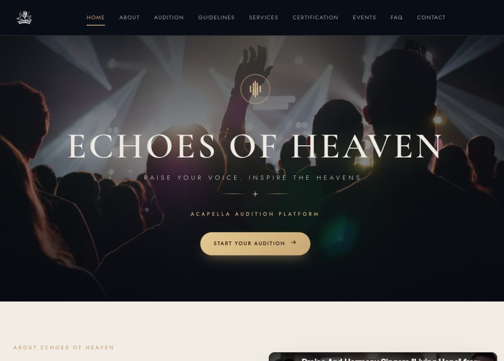 Echoes of Heaven acapella audition platform